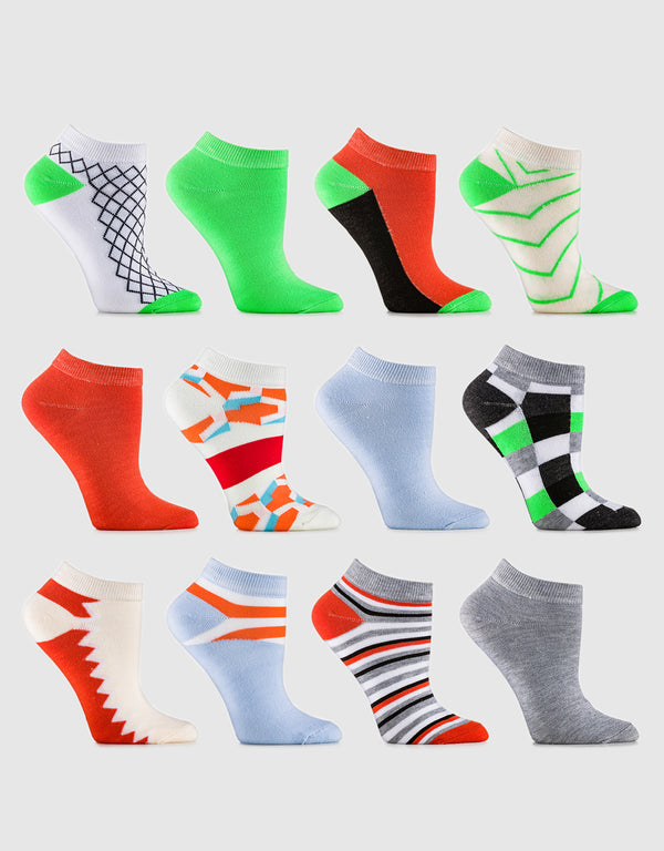 Womens Multicolor Ankle Socks 12 Pack